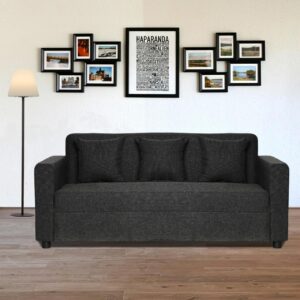 tulip jute black fabric 3 seater sofa (finish color black, diy(do it yourself))